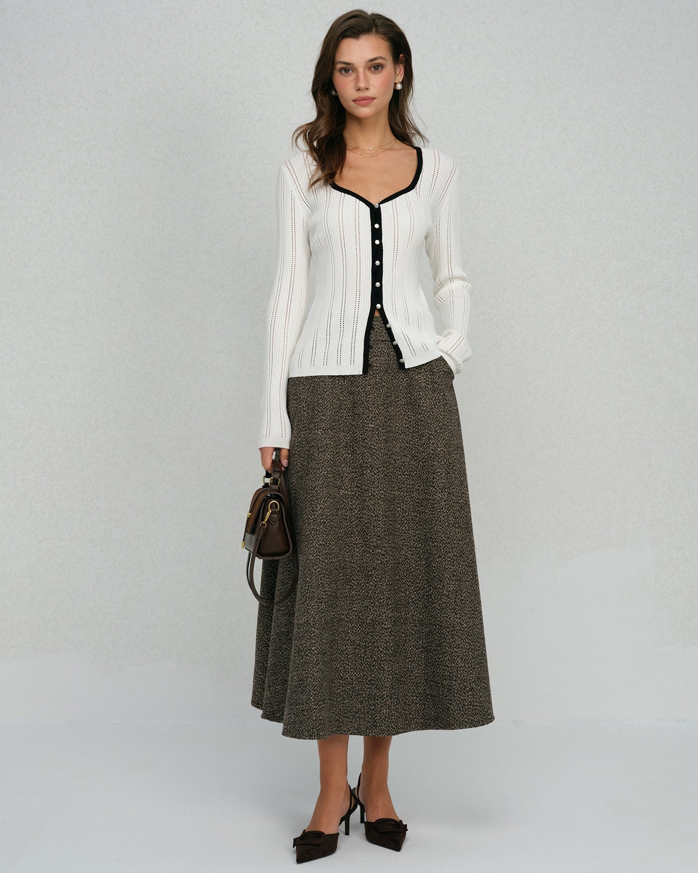 White Single Breasted Viscose Knit Cardigan