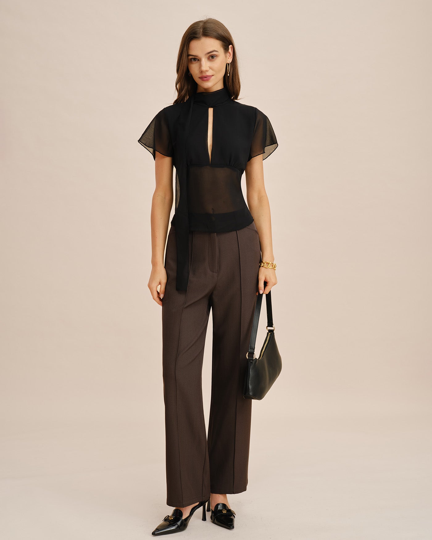 Black See Through V Neck Tee