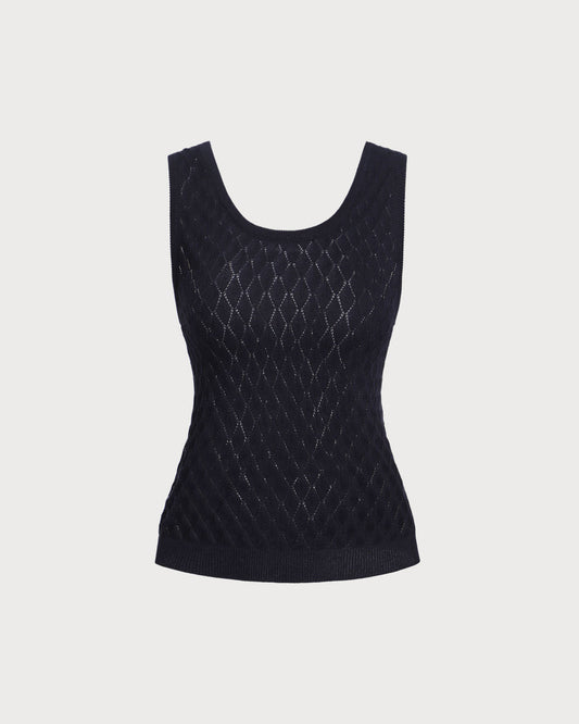 Blue Textured Crochet Tank Top