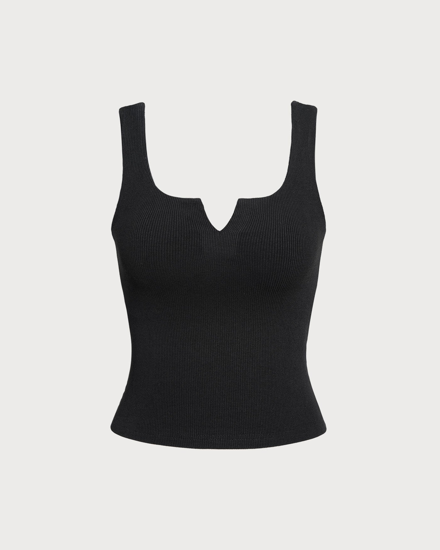 The Black V Neck Ribbed Knit Tank Top