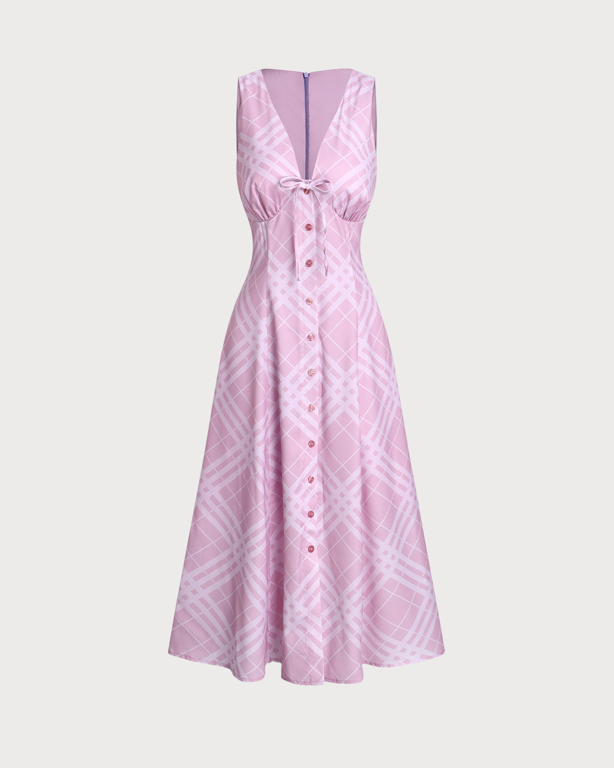 Pink Striped Sleeveless Midi Dress