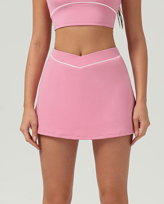 Pink High Stretch A-Line Yoga Skirt