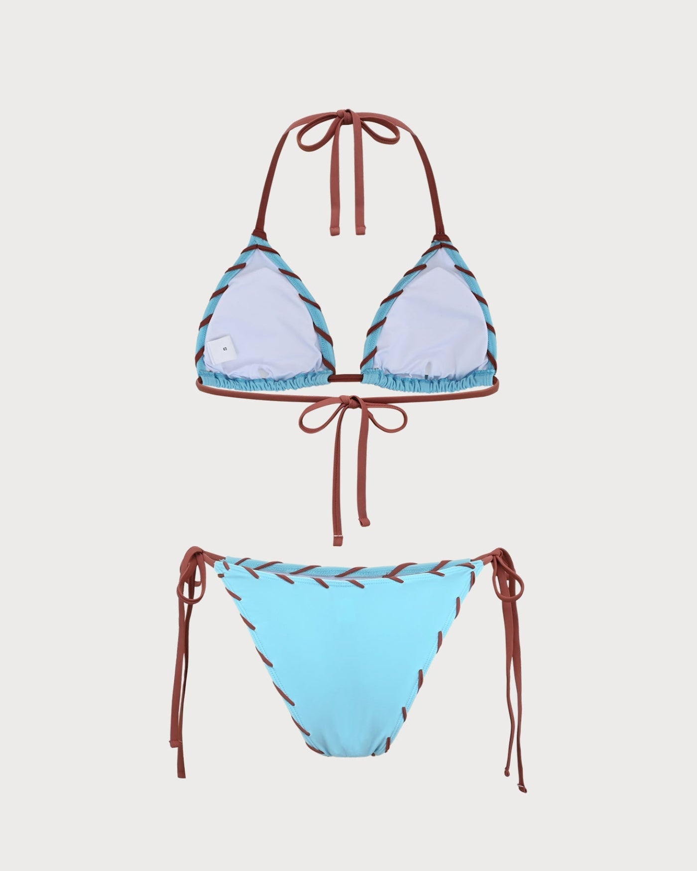 Blue Contrasting Triangle Drawstring Bikini Set