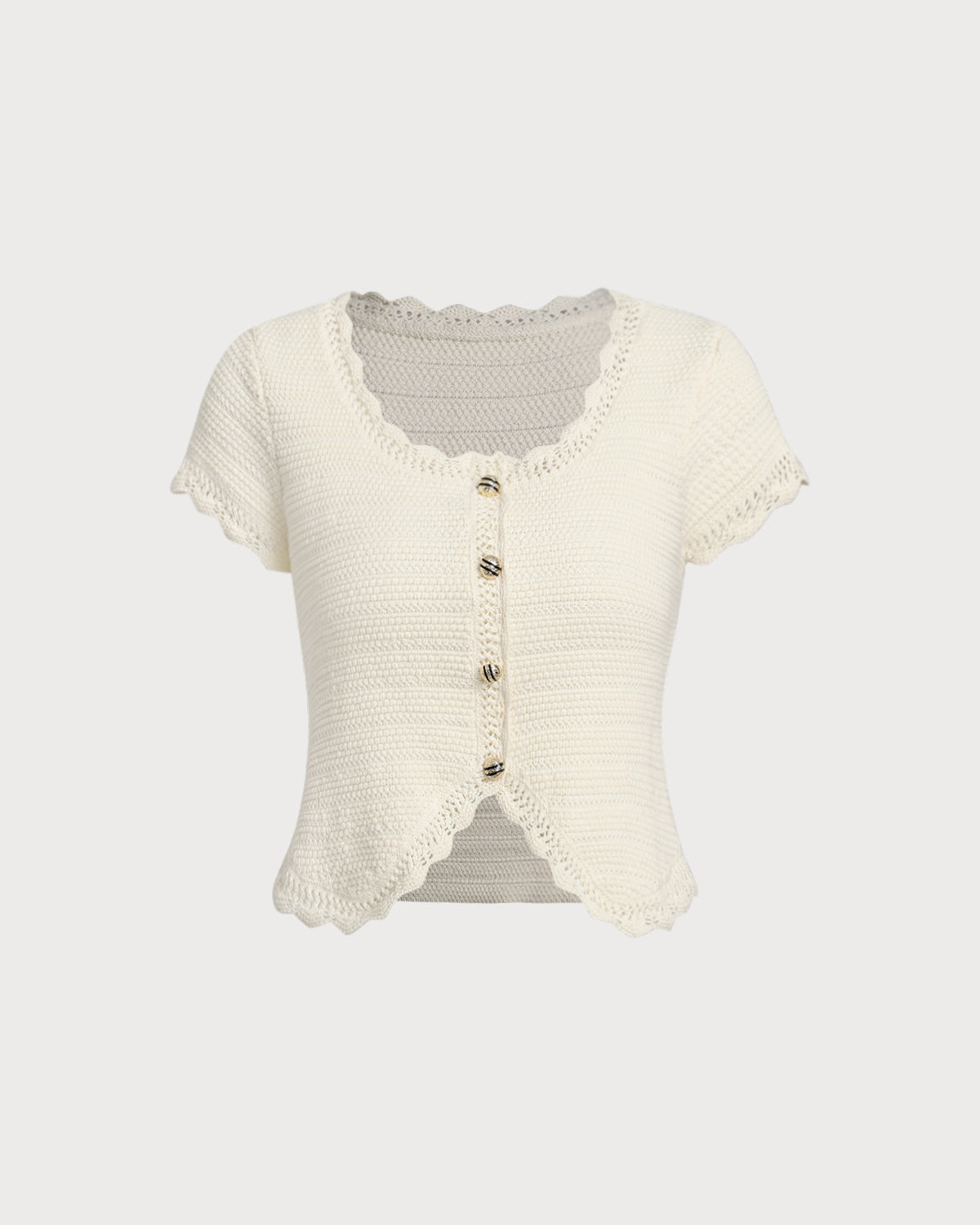 Beige U Neck Textured Cardigan