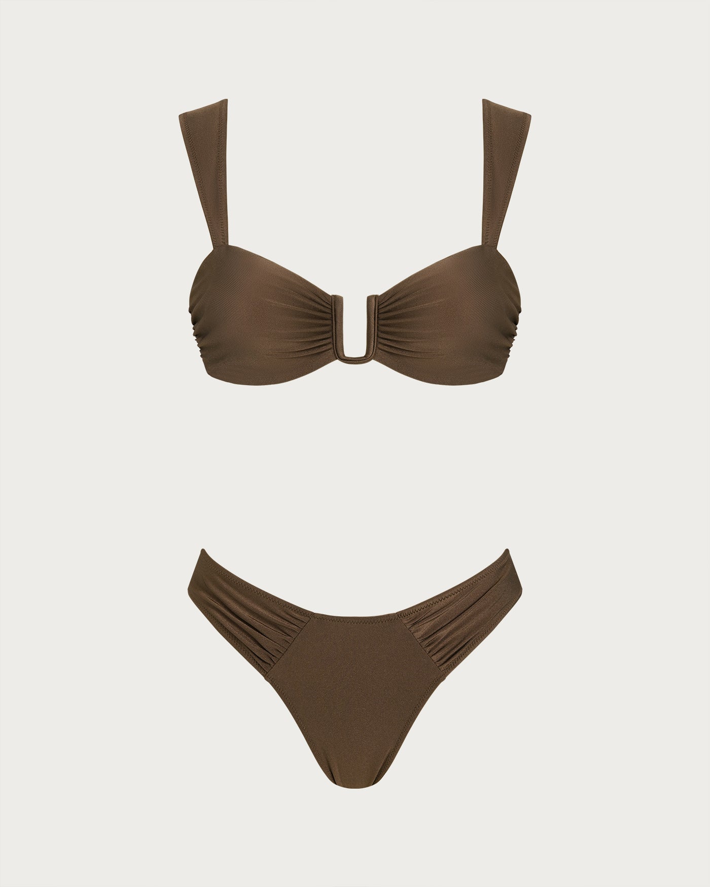 Brown Cut Out Drawstring Bikini Set