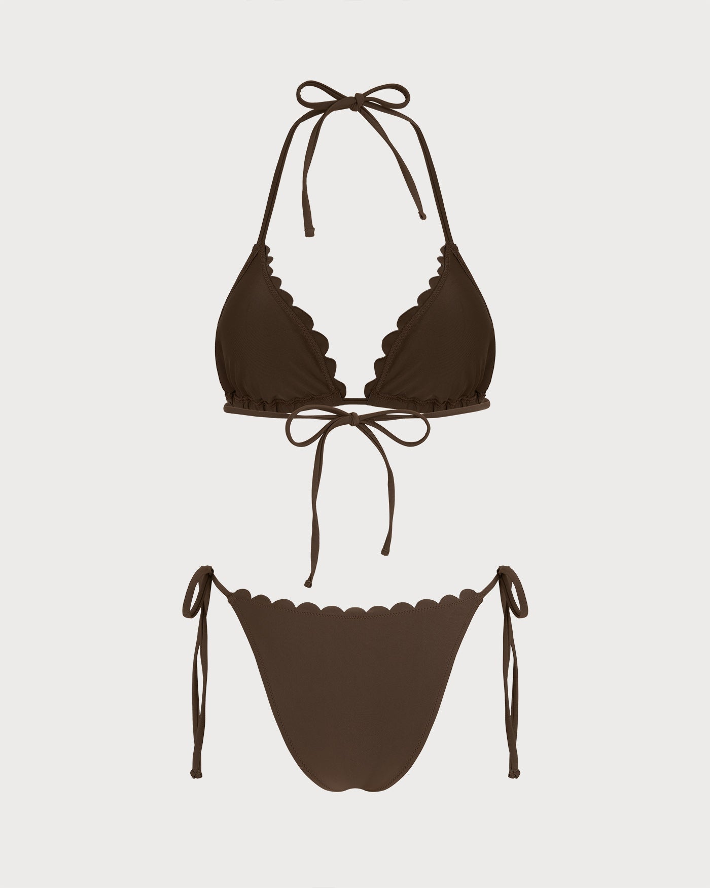 Coffee Halter Embroidery Bikini Set