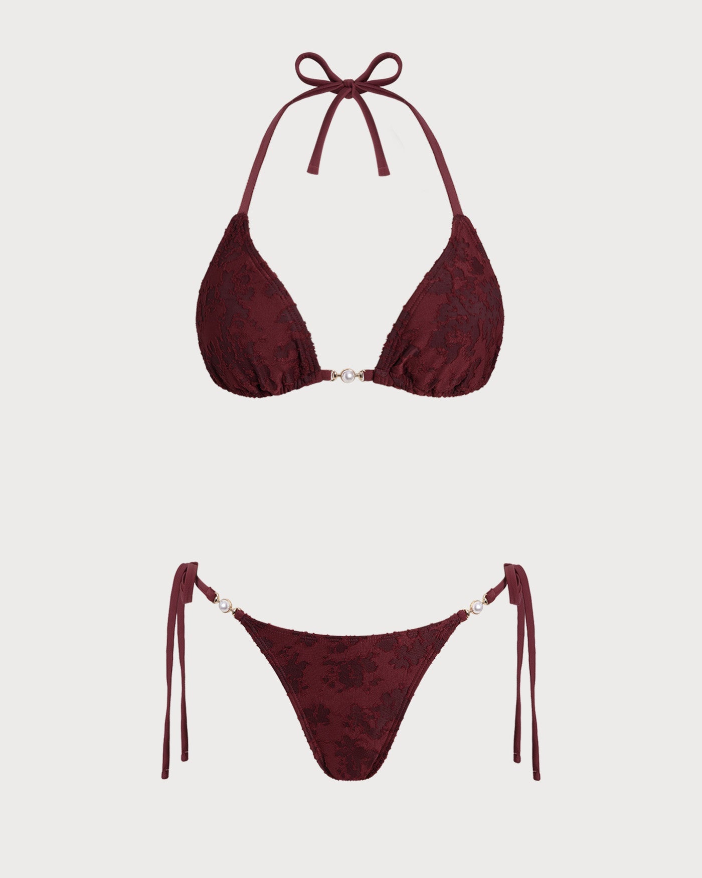 Brick Red Halter Textured Bikini Set