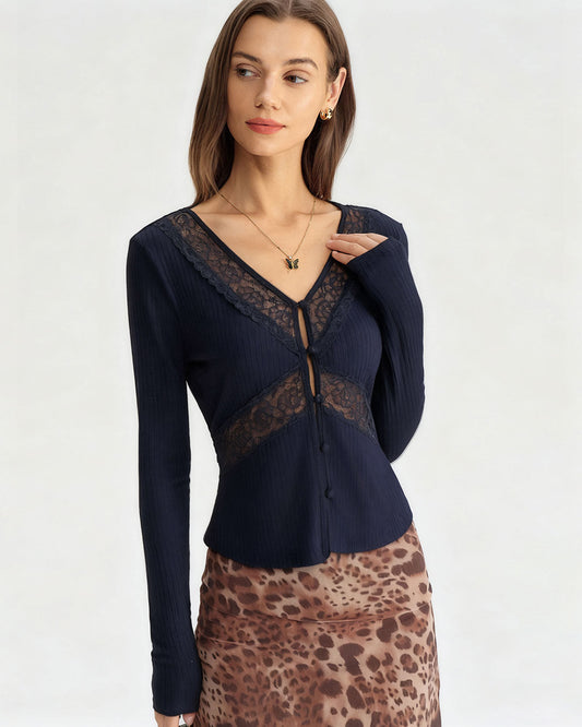 Blue See Through Slim Knit Tee