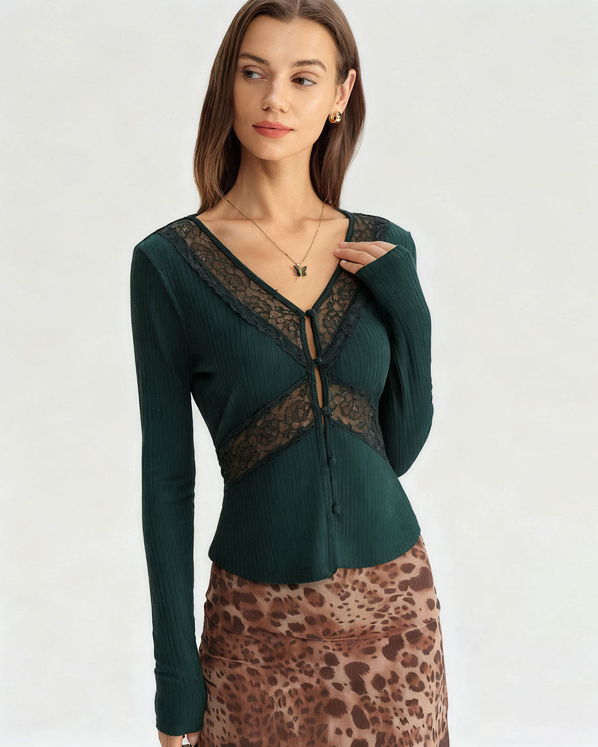 Green See Through Slim Knit Tee