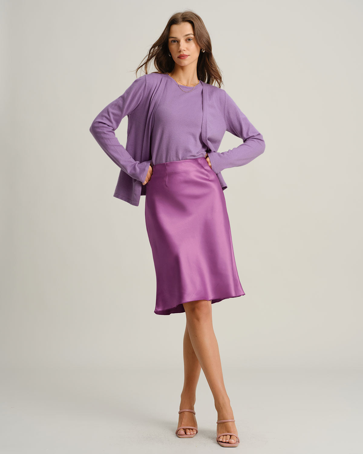 Purple Ribbed Knit Cardigan