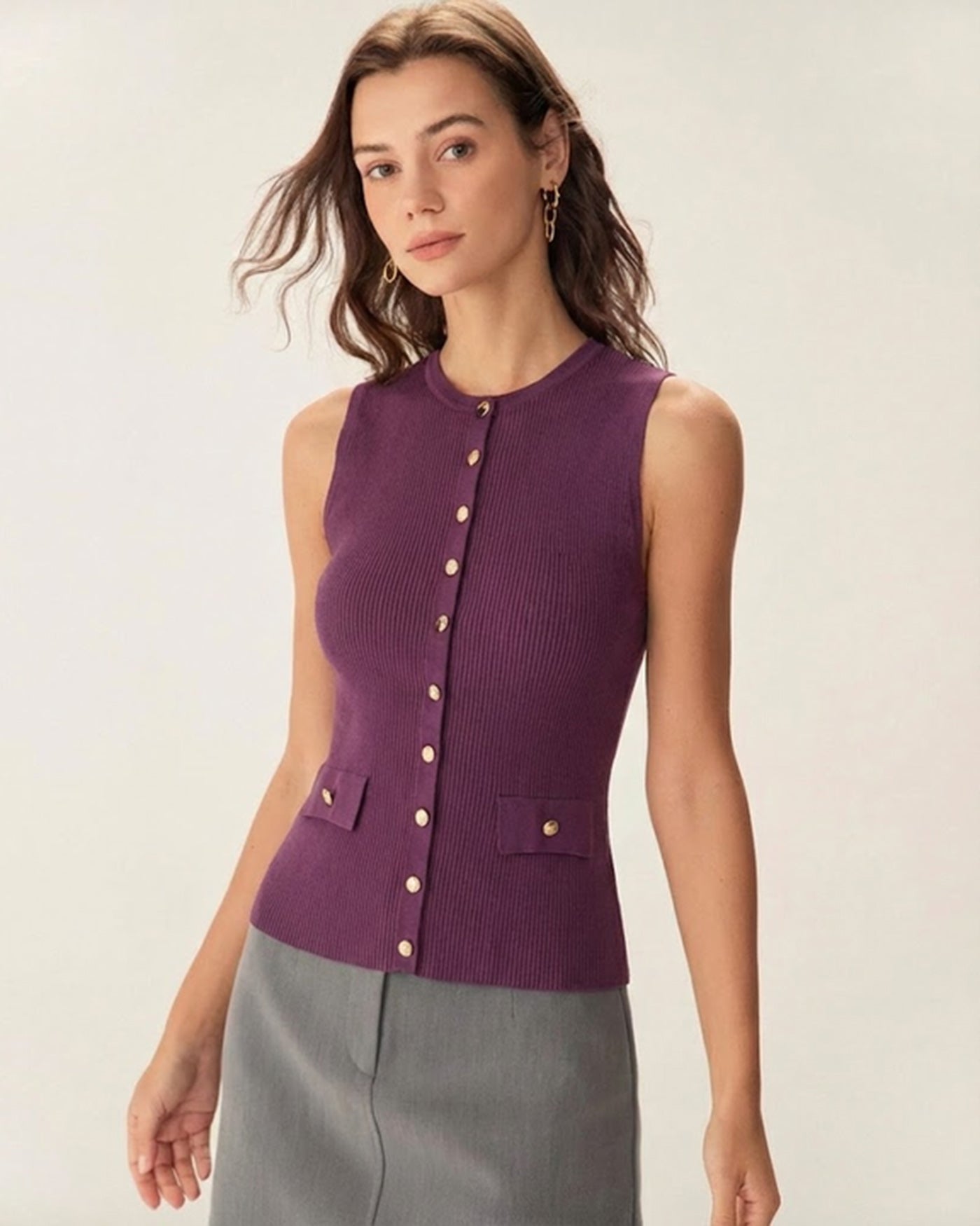 Purple Sleeveless Viscose Tank Top