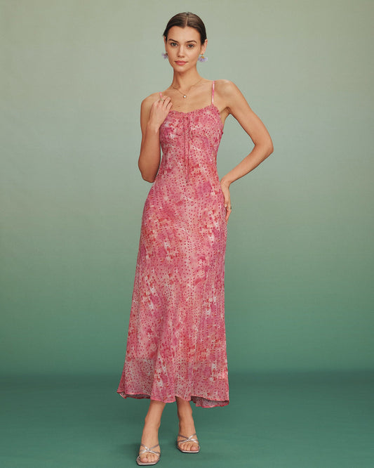Pink Polka Dot Slip Maxi Dress