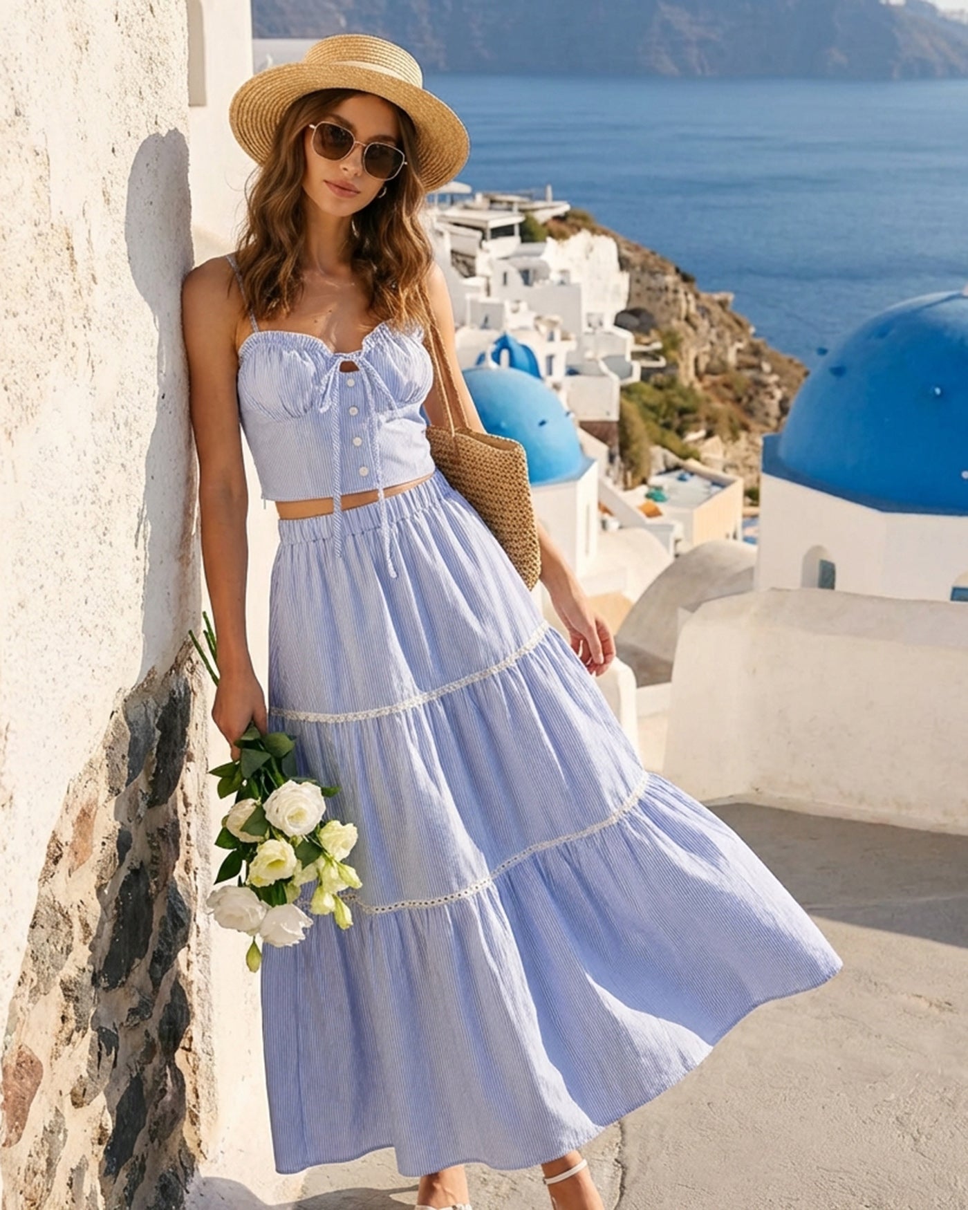 Blue Sweetheart Neck Cami Top