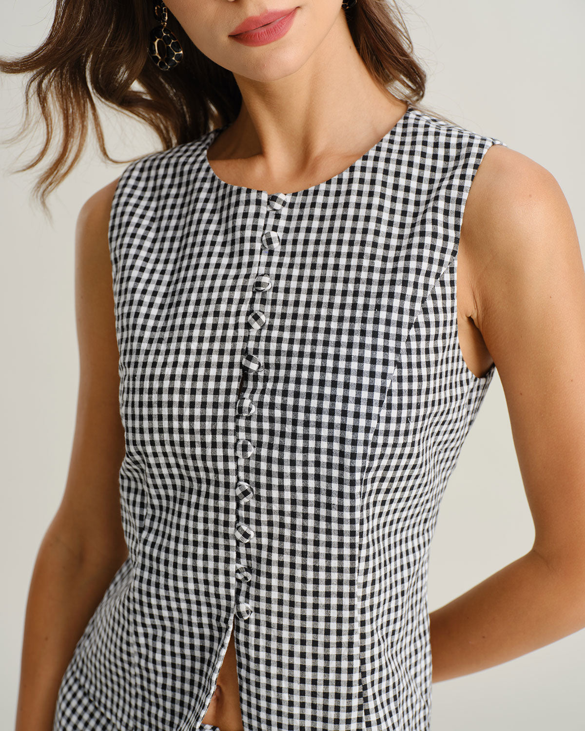 Black Plaid Button Vest