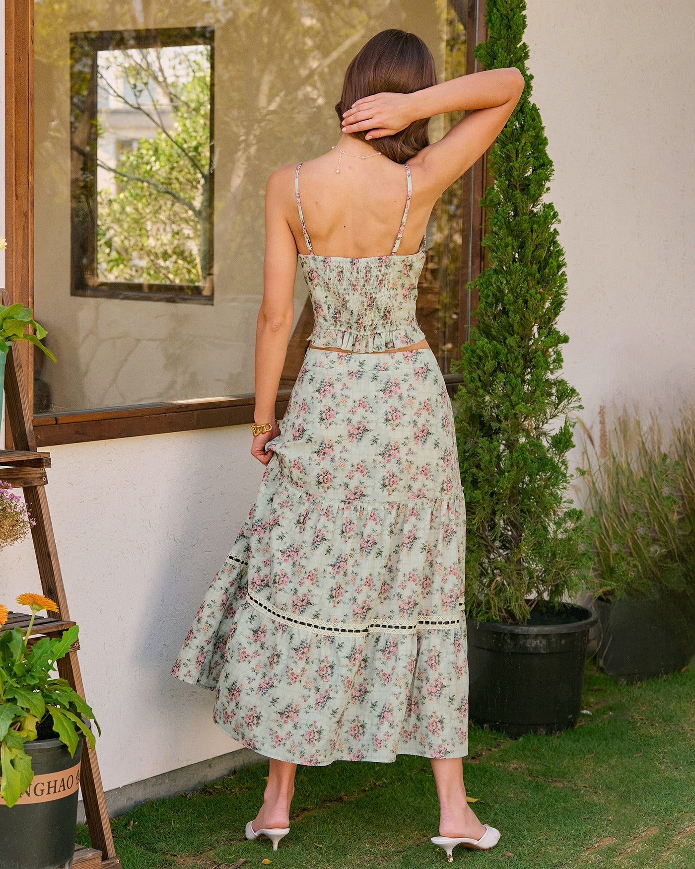 Green Sweetheart Neck Floral Cami Top