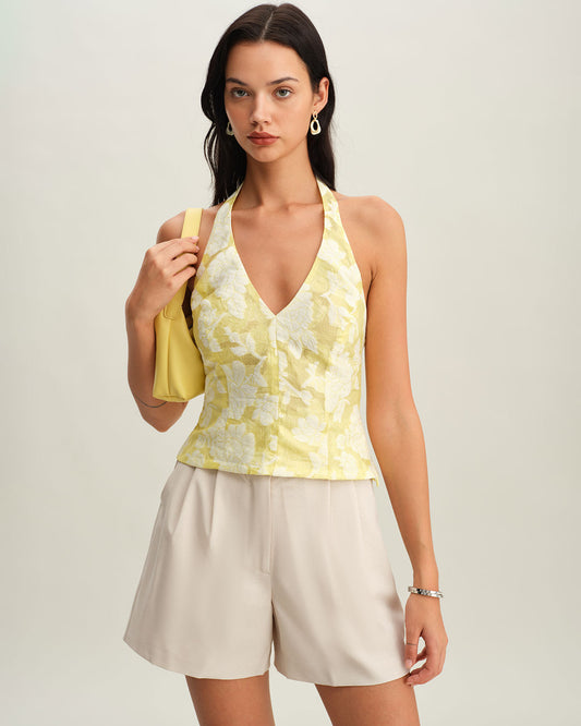 Yellow Floral Halter Top