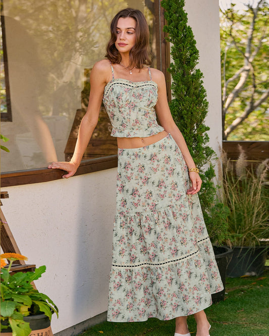 Green Sweetheart Neck Floral Cami Top