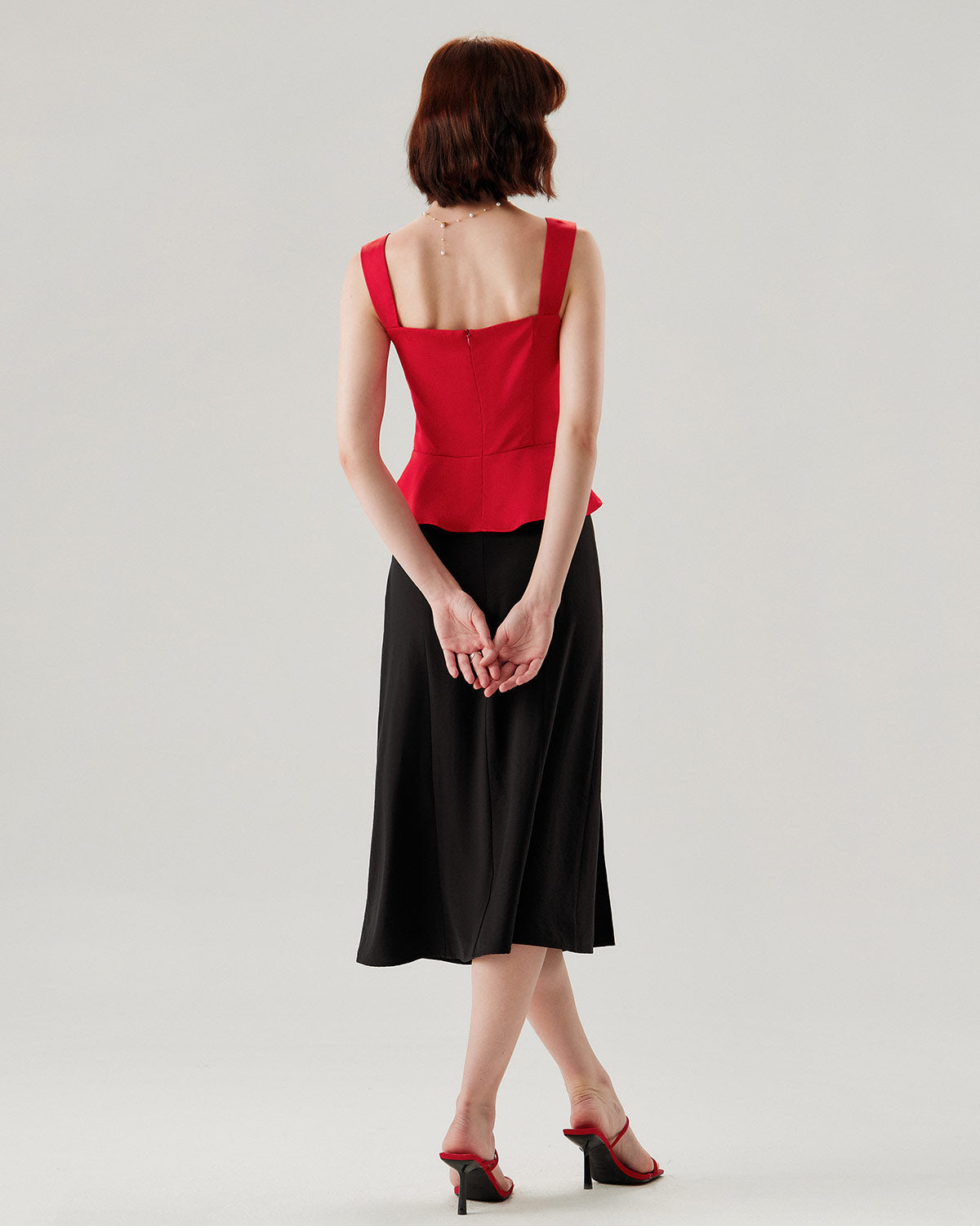 Red Sweetheart Neck Ruffle Tank Top