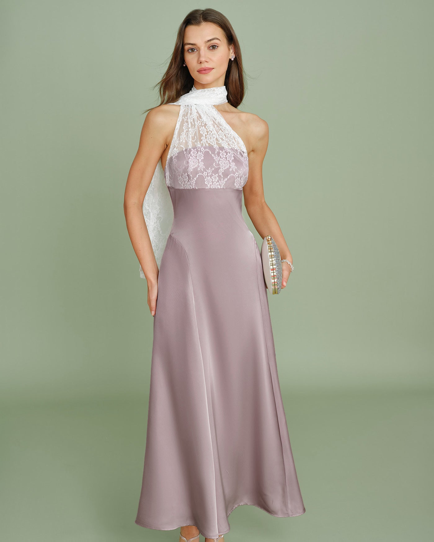 Pink One Shoulder Lace Splicing Maxi Dress