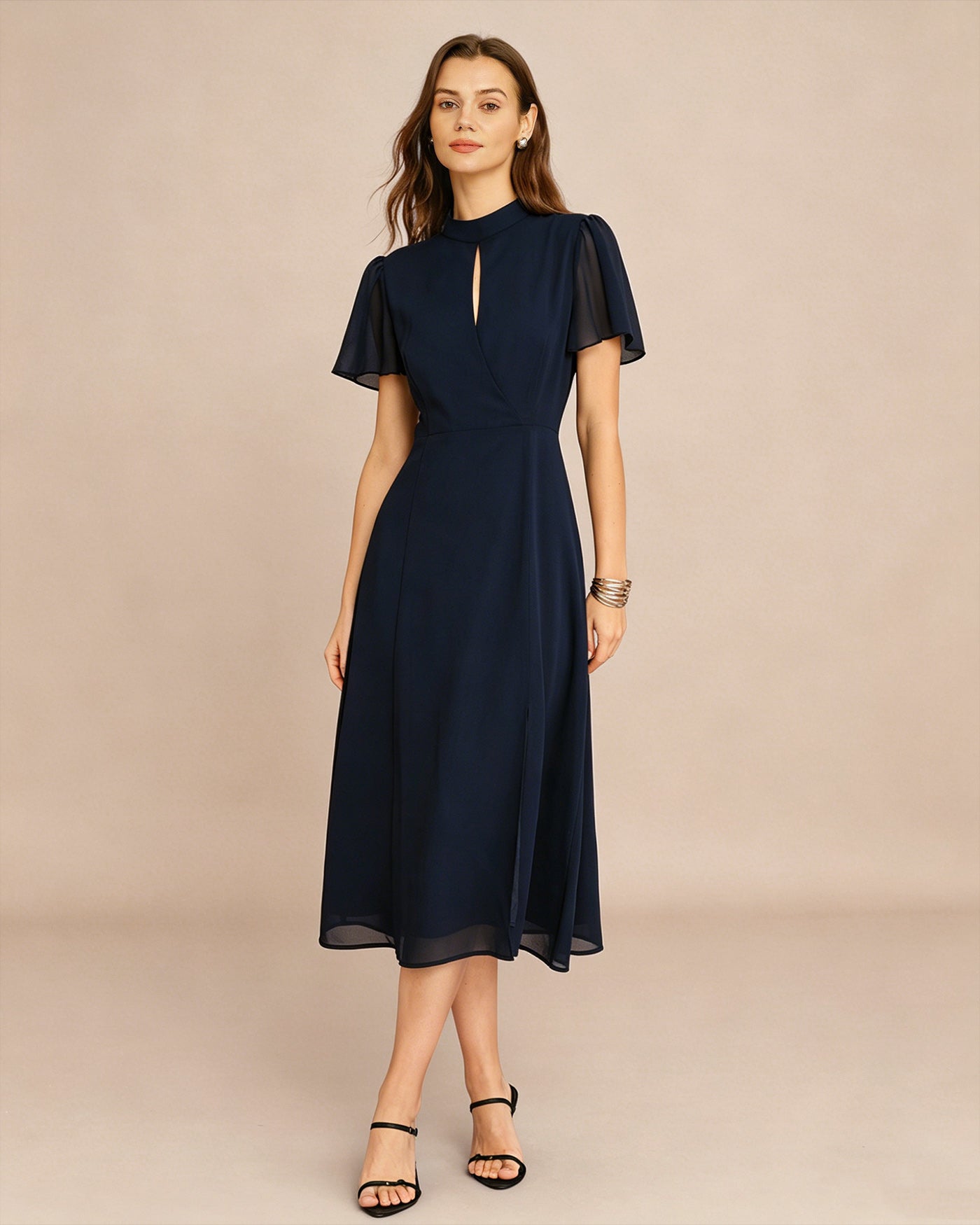 Blue Turtle Butterfly Sleeve Midi Dress