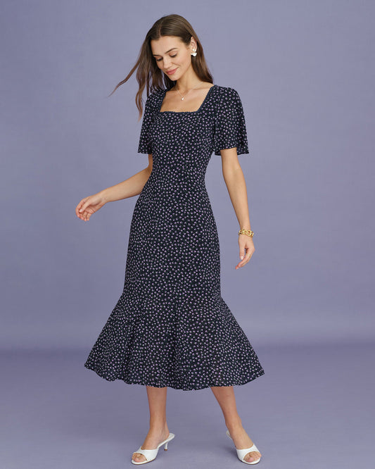 Pueple Floral Butterfly Sleeve Midi Dress