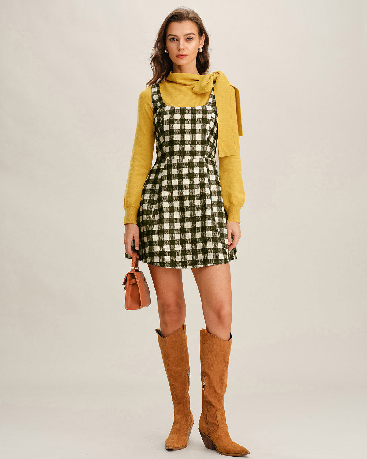 Green Plaid Sleeveless Mini Dress
