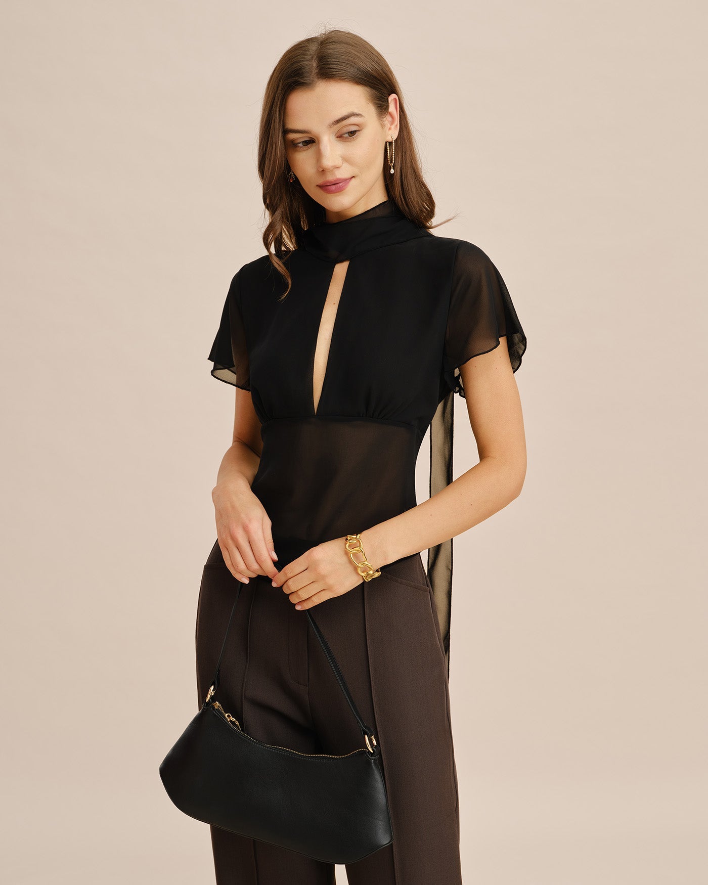 Black See Through V Neck Tee