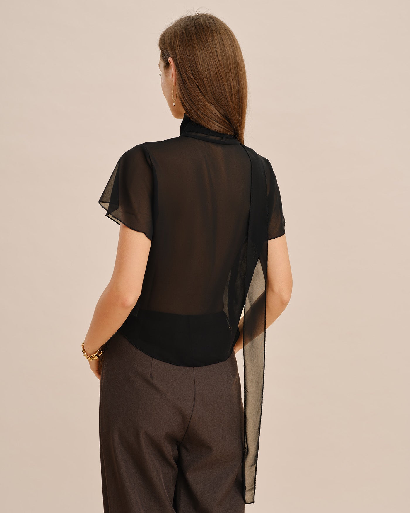 Black See Through V Neck Tee