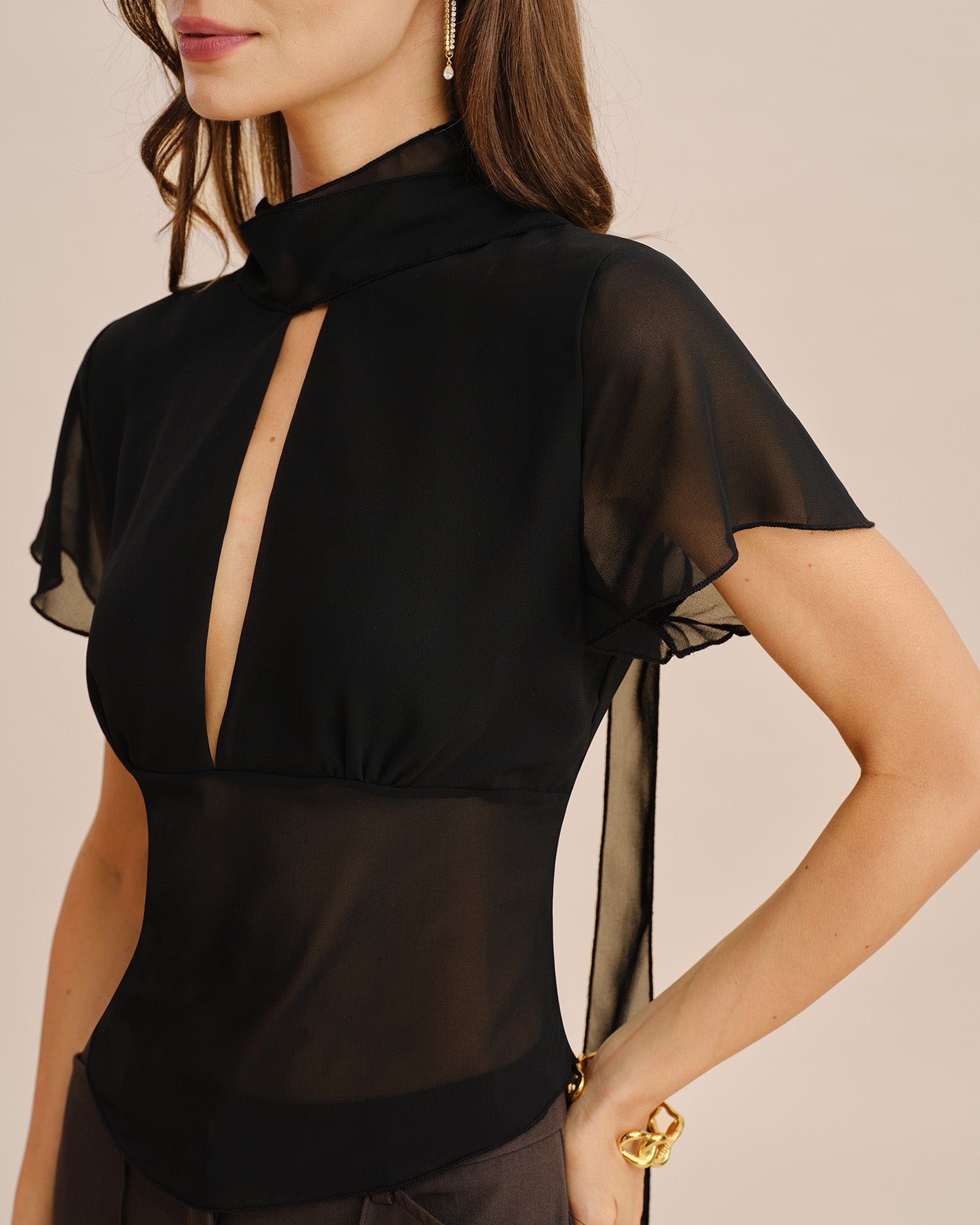 Black See Through V Neck Tee