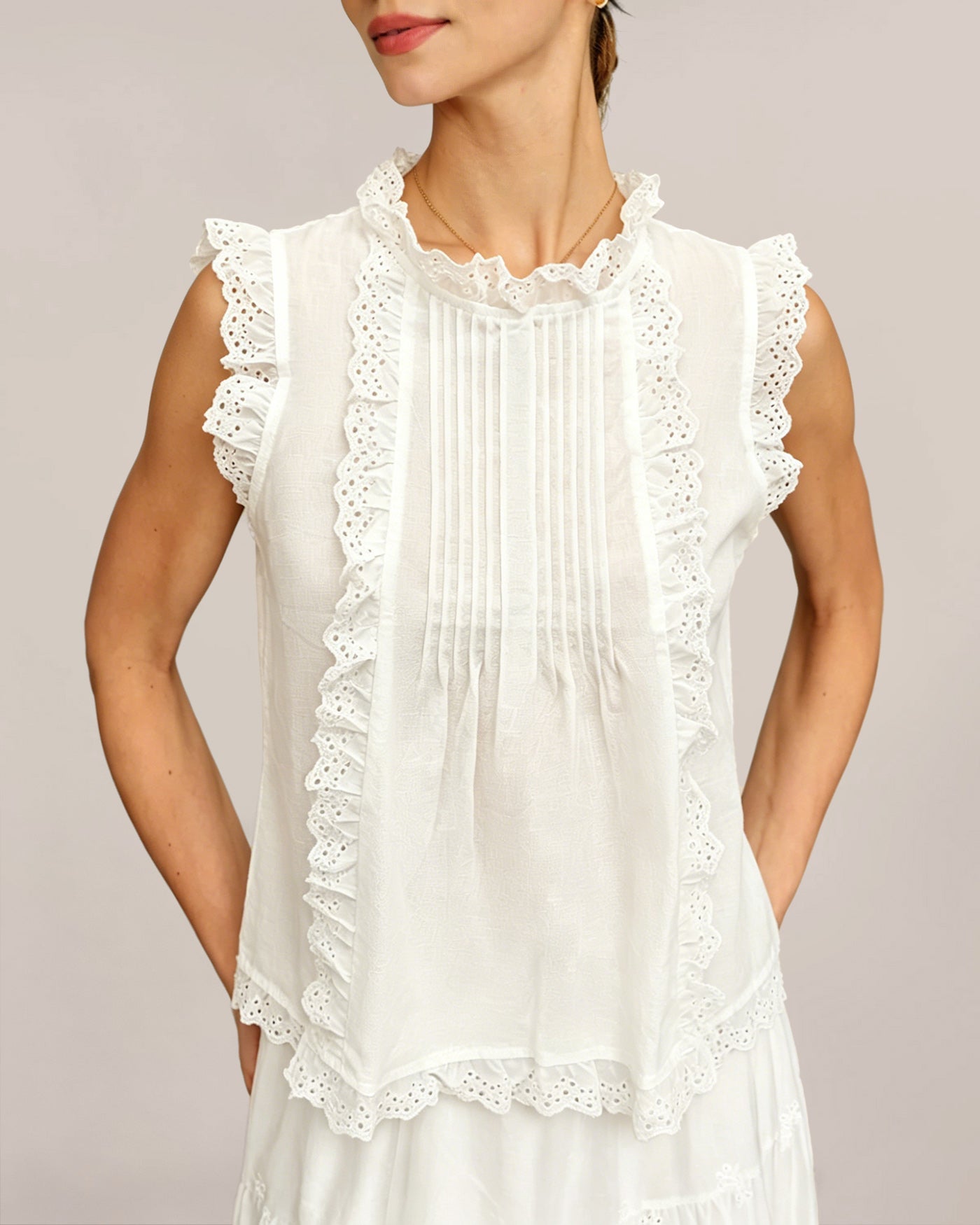 White Ruffled Splicing Tank Top