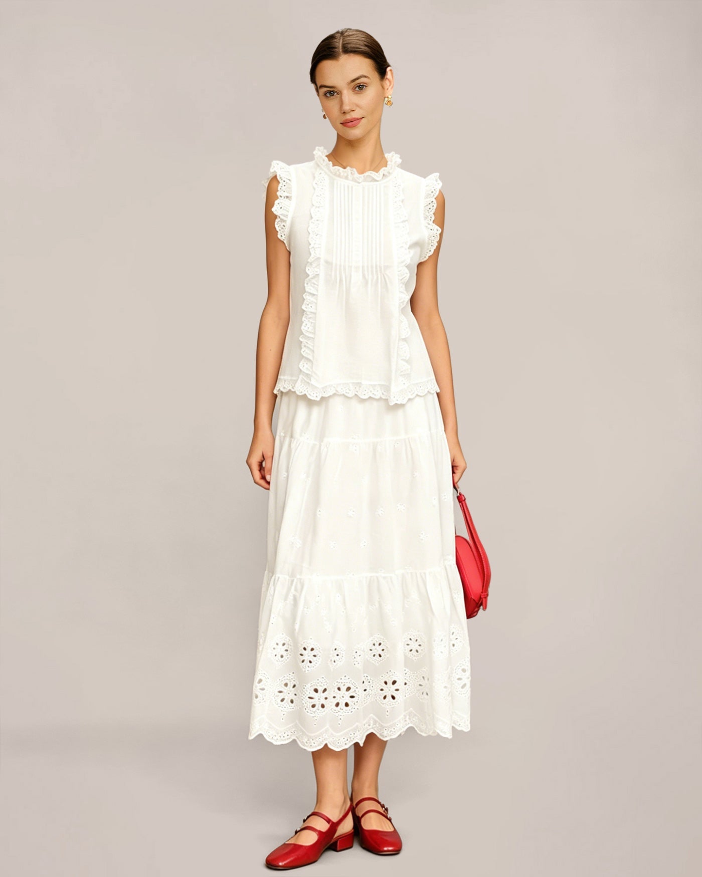 White Ruffled Splicing Tank Top